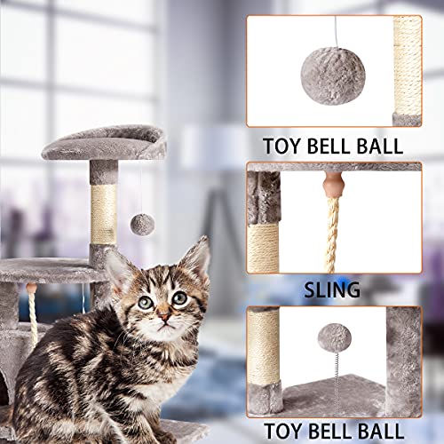 Erommy Árbol rascador interior para gatos de 112 cm, gris oscuro, gris claro