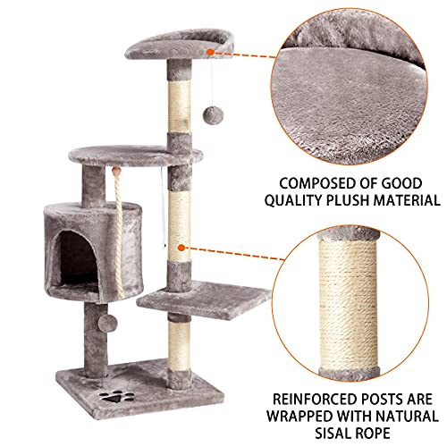 Erommy Árbol rascador interior para gatos de 112 cm, gris oscuro, gris claro