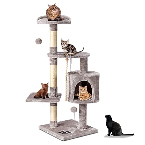 Erommy Árbol rascador interior para gatos de 112 cm, gris oscuro, gris claro