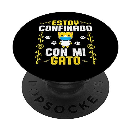 Estoy Confinado Con mi Gato Cat Animal Mask Pet Lover Regalo PopSockets PopGrip: Agarre intercambiable para Teléfonos y Tabletas