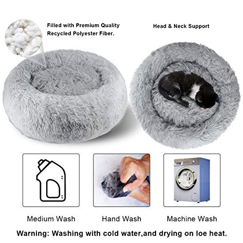 ETACCU Cama Redonda de Felpa para Gatos, casa para Perros, Cama para Mascotas, Cama para Mascotas pequeña con Forma de rosquilla Suave y cómoda 50 /60 / 70CM (60cm, Gris Claro)