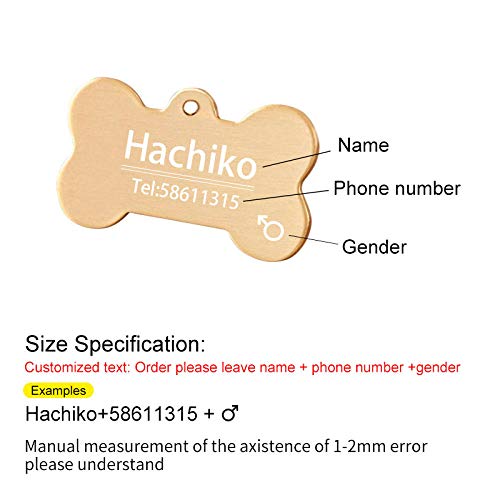 EUSFIYY Etiqueta de identificación de Perro Personalizada con Grabado Etiqueta de identificación de Mascota para Accesorios de Collar de Perro Gato Etiqueta de Perro Nombre Grabado Tel Sex-3-L