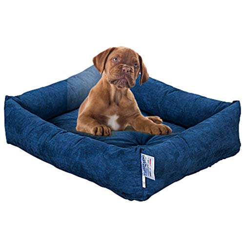 Evergreenweb Cama para Perro, Azul 65x85 Sofá para Perro, Alfombrilla para Perro, Cesta para Perro, Acogedora Cama para Mascotas en la Habitación Borde Elevado, con Suave cojín Desmontable - Rex
