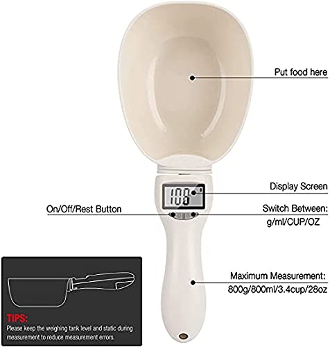 EVTSCAN Cucharas Inteligentes de pesaje electrónico, cucharas medidoras portátiles para Mascotas, Gatos, Perros, Mini Cocina electrónica, cucharas Digitales para Alimentos, básculas con Pantalla LED