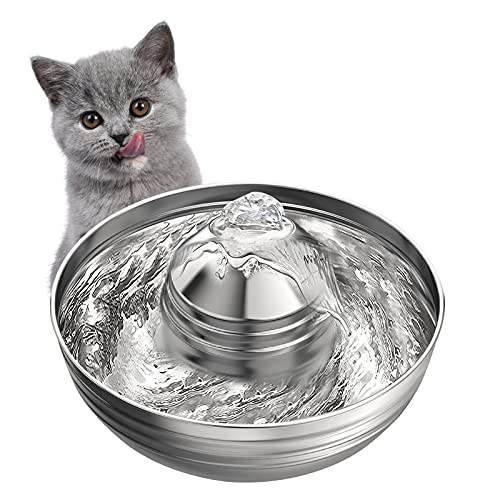 Eyglo Fuente de Agua para Gatos de Acero Inoxidable 304,Fuente de Agua para Mascotas de 2L de Capacidad con Bomba Ultra Silenciosa, Fácil deLimpiar,Dispensador de Agua Automático para Perros y Gatos