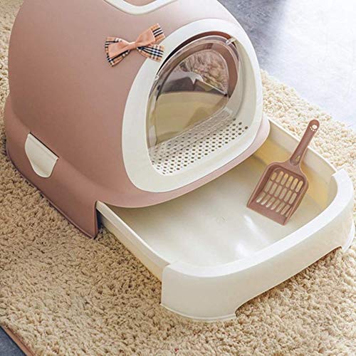 Fácil De Limpiar Arenero Para Gatos Protege El Suelo Y La Alfombra Para Caja Desodorante Encerrado Cubierta De Inodoro Automática Cabello Arena Olla Entrenamiento De Extracción (color: Rosado)-naranja