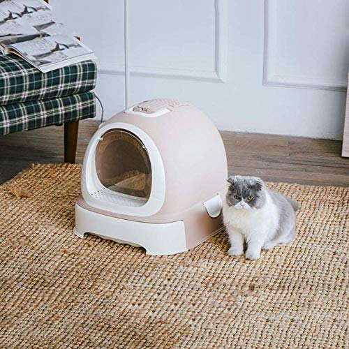 Fácil De Limpiar Arenero Para Gatos Protege El Suelo Y La Alfombra Para Caja Desodorante Encerrado Cubierta De Inodoro Automática Cabello Arena Olla Entrenamiento De Extracción (color: Rosado)-naranja