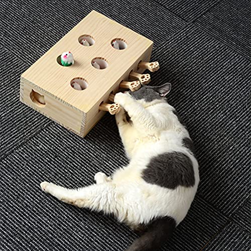 Fakavear Caja De Juego para Gatos, Juguetes Interactivos De Madera para Gatos Juego De Golpe Puzle Caza Juguete Divertido Gatito Seguro Hierba Gatera Teaser Caja Divertida Rascador De Patas