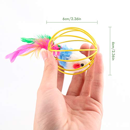 FayTun Bolas de Juguete para Gatos, Gato Gatito Divertido Ratón en Jaula Juguete de Pelota para Gatos, Juguete Interactivo de Plumas para Gatos Jaula Juguetes de Peluche 3pc para Gatitos y Gatas