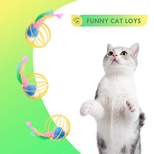 FayTun Bolas de Juguete para Gatos, Gato Gatito Divertido Ratón en Jaula Juguete de Pelota para Gatos, Juguete Interactivo de Plumas para Gatos Jaula Juguetes de Peluche 3pc para Gatitos y Gatas