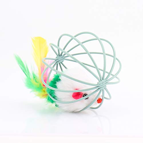 FayTun Bolas de Juguete para Gatos, Gato Gatito Divertido Ratón en Jaula Juguete de Pelota para Gatos, Juguete Interactivo de Plumas para Gatos Jaula Juguetes de Peluche 3pc para Gatitos y Gatas
