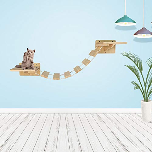 Felivecal Soporte de pared para gatos, puente colgante, escalera de pared, escalera para gatos, balcón, escalera de madera maciza, muebles para gatos, muebles modernos de madera