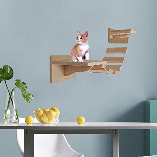 Felivecal Soporte de pared para gatos, puente colgante, escalera de pared, escalera para gatos, balcón, escalera de madera maciza, muebles para gatos, muebles modernos de madera