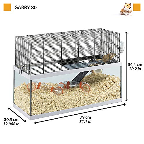 Feplast Jaula de Vidrio para Jerbos Gabry 80, Estructura de Dos Pisos, Accesorios Incluidos, 79 x 30.5 x 51.4 Cm, Negro