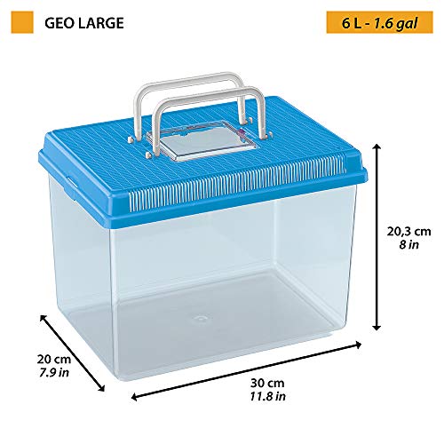 Ferplast Acuario de plástico para Peces Geo Large Tanque de 6 L, Terrario para Insectos y Tortugas, Plástico, Rejillas de ventilación, Asa para el Transporte, 30 x 20 x h 20,3 cm Azul Marino