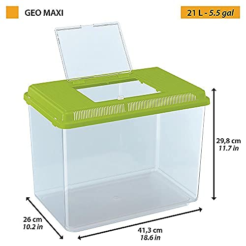 Ferplast Acuario de plástico para Peces Geo Maxi Tanque de 21 L, Acuario terrario para Insectos y Tortugas, Plástico, Rejillas de ventilación, 41,3 x 26 x h 29,8 cm Verde