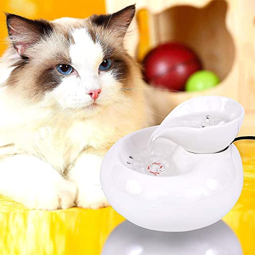 Fhdisfnsk Fuente de Agua Potable de cerámica para Gatos, Fuentes de Agua para Mascotas de 1,3 litros para Perros y Gatos, eléctrica con Bomba silenciosa y 5 filtros de Repuesto