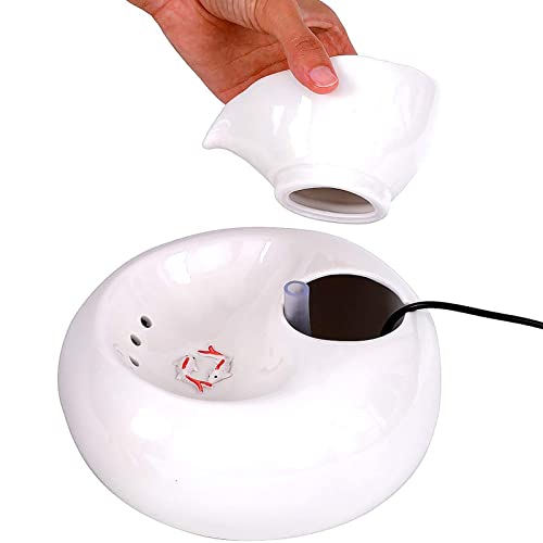 Fhdisfnsk Fuente de Agua Potable de cerámica para Gatos, Fuentes de Agua para Mascotas de 1,3 litros para Perros y Gatos, eléctrica con Bomba silenciosa y 5 filtros de Repuesto
