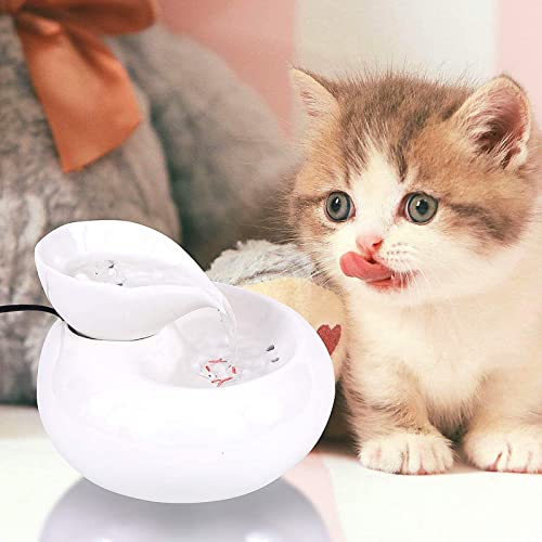 Fhdisfnsk Fuente de Agua Potable de cerámica para Gatos, Fuentes de Agua para Mascotas de 1,3 litros para Perros y Gatos, eléctrica con Bomba silenciosa y 5 filtros de Repuesto