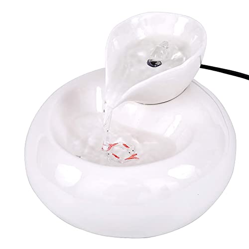 Fhdisfnsk Fuente de Agua Potable de cerámica para Gatos, Fuentes de Agua para Mascotas de 1,3 litros para Perros y Gatos, eléctrica con Bomba silenciosa y 5 filtros de Repuesto