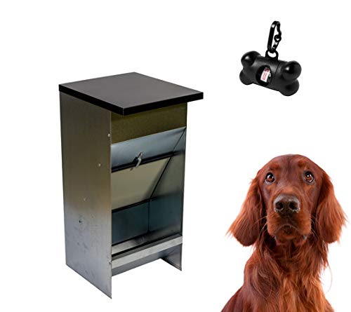 FINCA CASAREJO Comedero para Perros - Tolva para Perros Galvanizada Premium - Capacidad 30 litros - Incluye expendedor de bolsitas
