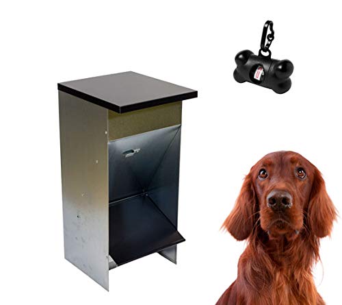 FINCA CASAREJO Comedero para Perros - Tolva para Perros Galvanizada Premium - Capacidad 30 litros - Incluye expendedor de bolsitas