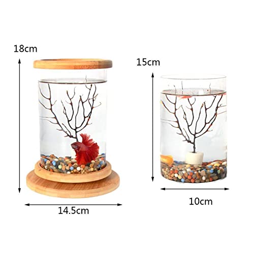 Fish Bowls Mini Tanque de pescado de vidrio Base de bambú Decoración del tanque de pescado Decoración de rotación Decoración de pescado Botella ecológica Acuario Acuario Pescados y Acuarios