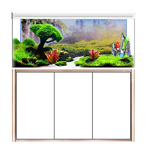 Fondo de acuario Decoraciones para peceras Imágenes Bosque Cascada Patrón Fondo de acuario Pegatina 48.0 x 19.6in