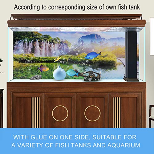 Fondo de acuario Decoraciones para peceras Imágenes Bosque Cascada Patrón Fondo de acuario Pegatina 48.0 x 19.6in