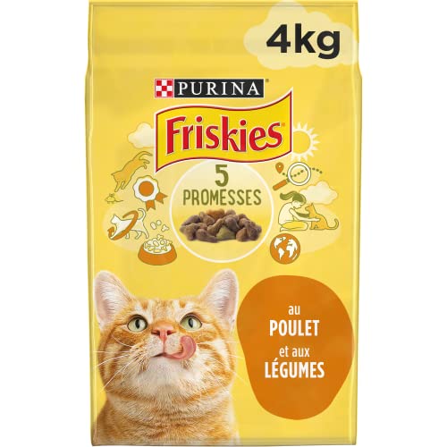 Friskies - Comida para Gato Adulto, sabor pollo y verduras, 4 kg, Paquete de 4