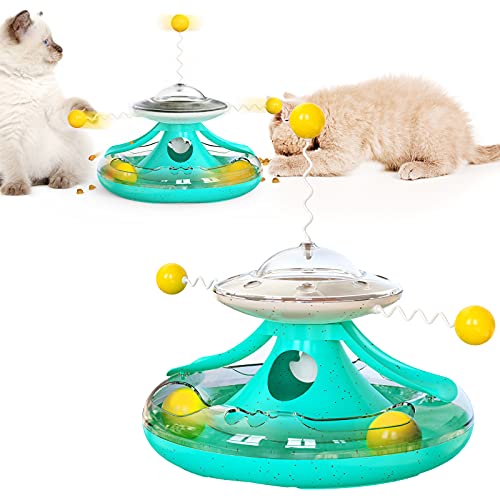 FTRONGRT Juguete para Gatos, Juguete Interactivo para Gatos, Juguete Dispensador de Comida para Gatos de Fácil Limpieza.Lago Azul
