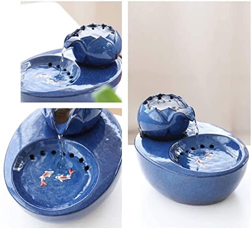 Fuente de Gato Automático Mascotas Dispensador de Agua Lotus Vertical Cerámica Filtro automático de circulación Agua de Carbono activada Dispensador de Agua para Mascotas (Color : Blue)