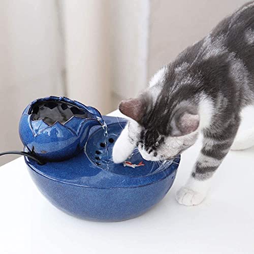 Fuente de Gato Automático Mascotas Dispensador de Agua Lotus Vertical Cerámica Filtro automático de circulación Agua de Carbono activada Dispensador de Agua para Mascotas (Color : Blue)