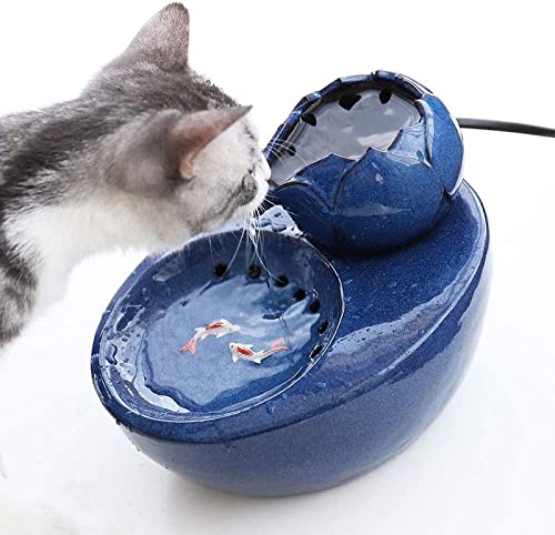 Fuente de Gato Automático Mascotas Dispensador de Agua Lotus Vertical Cerámica Filtro automático de circulación Agua de Carbono activada Dispensador de Agua para Mascotas (Color : Blue)