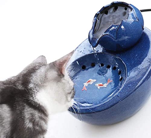 Fuente de Gato Automático Mascotas Dispensador de Agua Lotus Vertical Cerámica Filtro automático de circulación Agua de Carbono activada Dispensador de Agua para Mascotas (Color : Blue)