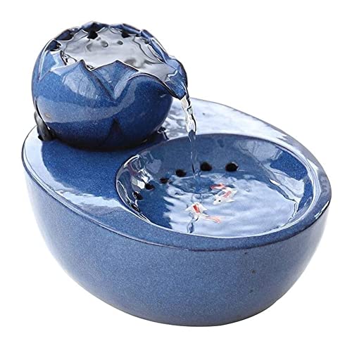 Fuente de Gato Automático Mascotas Dispensador de Agua Lotus Vertical Cerámica Filtro automático de circulación Agua de Carbono activada Dispensador de Agua para Mascotas (Color : Blue)