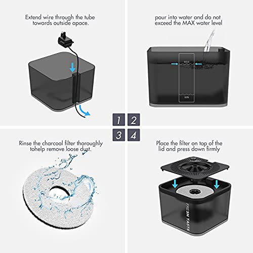Fuente para Gatos 2.5L, Bebedero Automático Silenciosa para Mascotas con LUZ, Bomba de Apagado Automático,Fuentes Perros con 5 Filtros