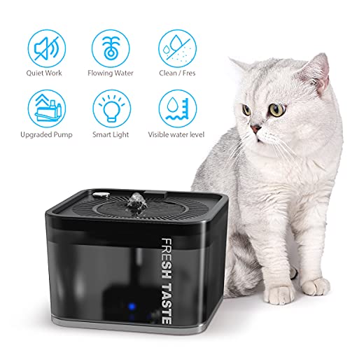 Fuente para Gatos 2.5L, Bebedero Automático Silenciosa para Mascotas con LUZ, Bomba de Apagado Automático,Fuentes Perros con 5 Filtros