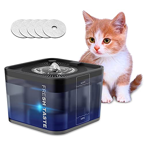 Fuente para Gatos 2.5L, Bebedero Automático Silenciosa para Mascotas con LUZ, Bomba de Apagado Automático,Fuentes Perros con 5 Filtros