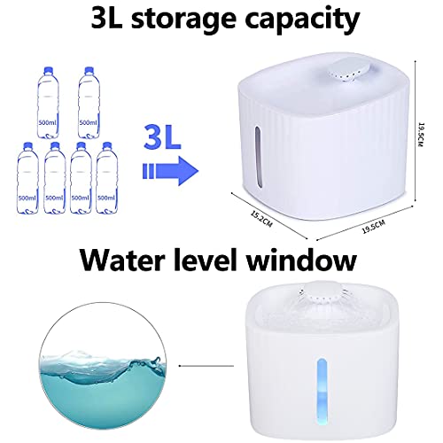 Fuente para Gatos, Bebedero de 3 litros para Gatos, dispensador de Agua para Gatos con Filtro, Bomba, Ventana de visualización, súper silencioso y automático, Bebedero para Mascotas con luz LED