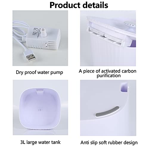 Fuente para Gatos, Bebedero de 3 litros para Gatos, dispensador de Agua para Gatos con Filtro, Bomba, Ventana de visualización, súper silencioso y automático, Bebedero para Mascotas con luz LED