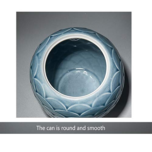 Funeral Urna Latas De Urnas Funerarias Cubierta De Tela De Cerámica En Relieve Tapones De Corcho Sellados Cubo De Almacenamiento Caja Blanco Y Negro Cremación Urna (Color : Blue)