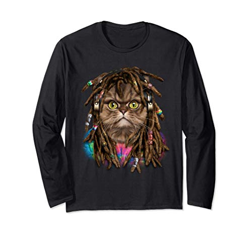 Gato atigrado con pelo reggae rastas Manga Larga
