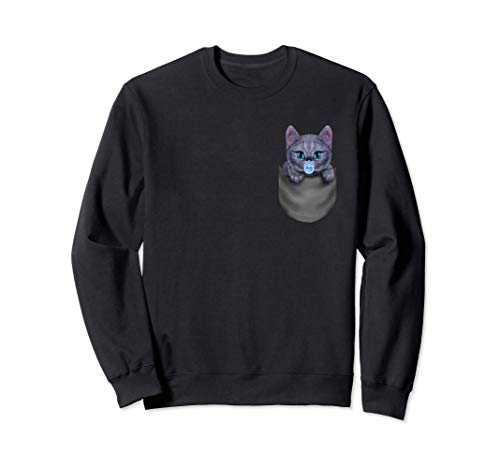 Gato azul ruso con chupete en el bolsillo Sudadera
