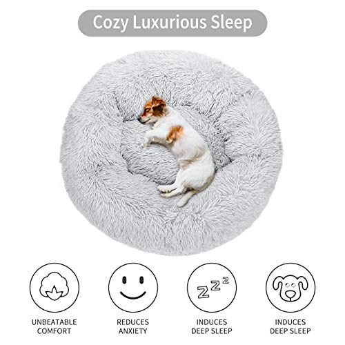 G.C Cama Antiestres Perro, Perros Relajante Lavable Impermeable Redonda Suave Donut Invierno Cueva Colchonetas Liners para Grande Mediano Pequeños Gatos Mascota (70cm*70cm, Gris)