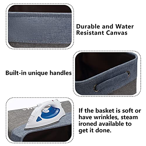 Geyecete- Plegable Caja de Almacenamiento de Lino para Juguetes para Gatoss con Asas para Cubos de almacenaje para Accesorios de Mascotas Juguetes Cesto almacenamiento-38x27x 25cm-Gris/Azul