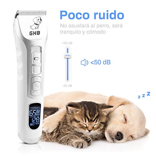 GHB Cortapelo para Perro Máquina de Cortar Pelo para Perros Esquiladora Mascota Gato Recargable de Pantalla LED