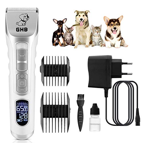 GHB Cortapelo para Perro Máquina de Cortar Pelo para Perros Esquiladora Mascota Gato Recargable de Pantalla LED