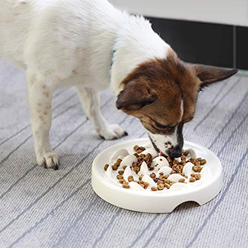 Gofeibao Cuenco Anti Serpiente Cuenco para Perros Cuenco De Comida para Gatos Rompecabezas Interactivo Cuenco para Gatos Forma De Pez Dorado FáCil De Limpiar Evita Asfixia White