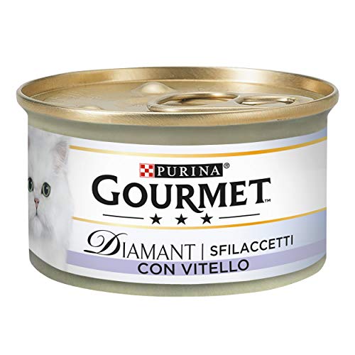 Gourmet Diamant sfilaccetti para el Gato, Petit con Ternero, 85 g – Pack de 24 Unidades
